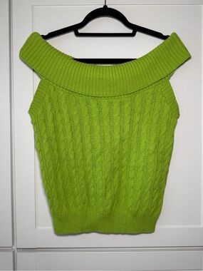 Vintage 90’s Arielle Green Cable Knit Off Shoulder Tank Top Sweater Fairy